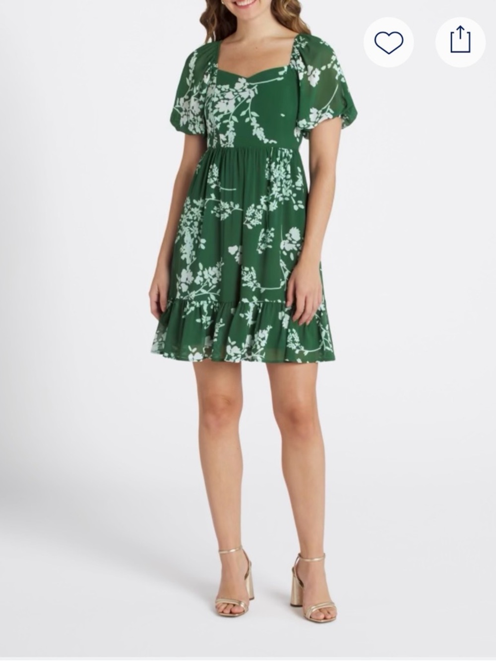 Green Floral Sweetheart-Neck Short Dress